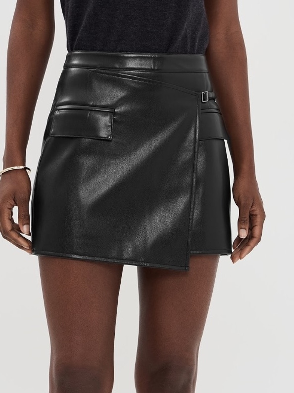 PAIGE Isca Faux Leather Skirt Black